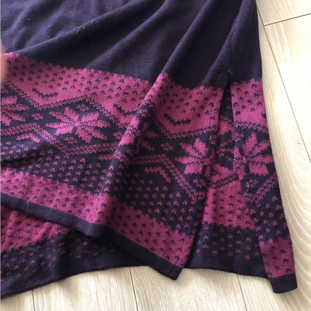 Max Fair Isle Jacquard Knit Side Slit Turtleneck Dress in Dark Purple Size L - Picture 4 of 9